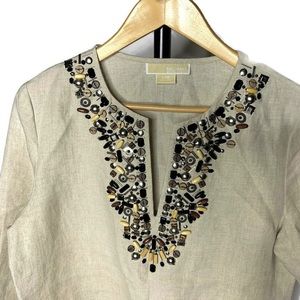 Michael Kors Tops - Michael Kors Tan Beaded V Neck Tunic Shirt Michael Kors Tops - Michael Kors Tan Beaded V Neck Tunic Shirt